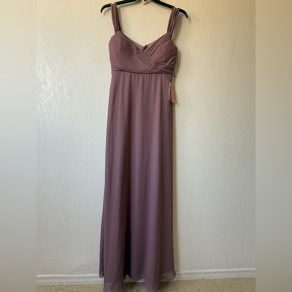 Birdy Grey Purple Ruched Maxi Dress Sweetheart Neckline